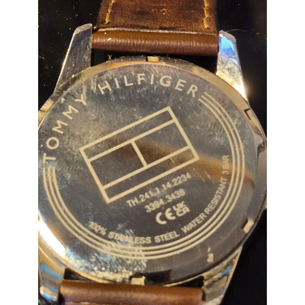 Tommy Hilfiger Men's Watch Large Dial Stainless Steel‎ Case Brown Leather Strap